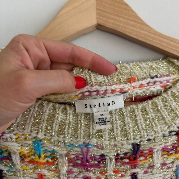 Anthropologie Stellah Tinsel Gold Metallic Tweed Pullover Sweater M - Picture 5 of 8